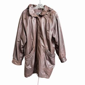 Vintage Jacqueline Ferrar Leather Hooded Jacket Brown Oversized 80s L